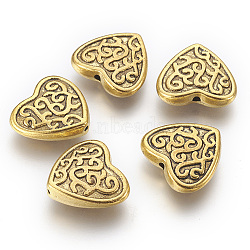 Tibetan Style Alloy Beads, Lead Free & Cadmium Free, Heart, Great for Mother's Day Gifts Making, Antique Golden Color, 17mm long, 18.5mm wide, 5mm thick, hole: 2mm(GLF11305Y)