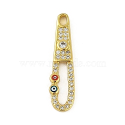 Brass Micro Pave Cubic Zirconia Pendants, with Enamel, Real 18K Gold Plated, Big Teardrop with Evil Eye, Red, 26x6.5x2.5mm, Hole: 2.5x1.5mm(KK-B114-02G-03)