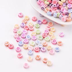 Initial Acrylic Beads, Flat Round, Mixed Color, about 7mm in diameter, 3.5mm thick, hole: 2mm(X-PL085)