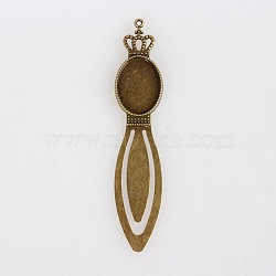Antique Bronze Iron Bookmark Cabochon Settings, Crown with Alloy Oval Tray, Cadmium Free & Nickel Free & Lead Free, 102x20x3mm, Hole: 2mm, Tray: 18x25mm(X-PALLOY-N0084-14AB-NF)