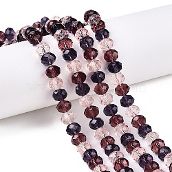 Transparent Glass Beads Strands, Faceted, Rondelle, Pink, 8x6.5mm, Hole: 1mm, about 64~66pcs/strand, 15.55~16.8''(39.5~42cm)(GLAA-T023-09C)