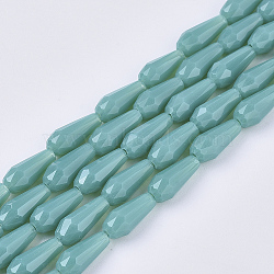 Opaque Solid Color Glass Beads Strands, Imitation Jade, Faceted, Teardrop, Light Sea Green, 9~10x4mm, Hole: 1mm, about 70~72pcs/Strand, 63~67cm(GLAA-T009-001G)