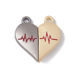 Love Heart Alloy Magnetic Clasps, ECG Pattern Clasps for Couple Jewelry Bracelets Pendants Necklaces Making, Gray & Wheat, Mixed Color, 25x22x6mm, Hole: 2.2mm(FIND-C013-01B)