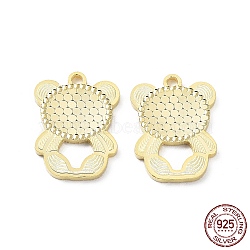 925 Sterling Silver Pendants, Bear with Polka Dot Charm, Textured, Real 18K Gold Plated, 17x12.5x1.2mm, Hole: 1.5mm(STER-C003-12G)