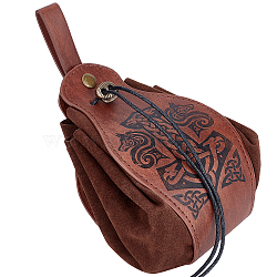 PU Leather & Suede Fabric Belt Pouch, Waist Bag with Drawstring, Chru Mace Pattern, Coconut Brown, 71cm(AJEW-WH0285-06)
