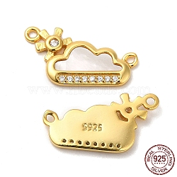 925 Sterling Silver Micro Pave Cubic Zirconia Pendants, Cloud & Sun Charm, with Shell & 925 Stamp, Real 18K Gold Plated, 9.5x17x1.5mm, Hole: 1mm(STER-I010-08G)