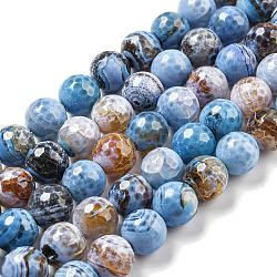 Faceted Natural Fire Crackle Agate Beads Strands, Round, Dyed & Heated, Dodger Blue, 11.5mm, Hole: 1.6mm, about 31pcs/strand, 14.76''(37.5cm)(G-F447-12mm-N06)