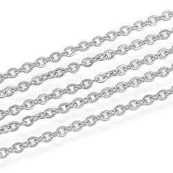 304 Stainless Steel Cable Chains, Soldered, Flat Oval, Stainless Steel Color, 2x1.7x0.4mm(CHS-F006-01C-P)
