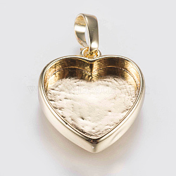 Brass Pendant Cabochon Settings, Plain Edge Bezel Cups, Long-Lasting Plated, Heart, Golden, 17x15x3.5mm, Hole: 3x5mm, Tray: 12x13mm(KK-G338-11G)