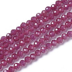 Lab Grown Red Corundum Beads Strands, Faceted, Round, 2~3x2~2.5mm, Hole: 0.2mm, about 181~210pcs/strand, 15.9~16.3 inch(40.4~41.5cm)(X-G-F596-11-2mm-1)