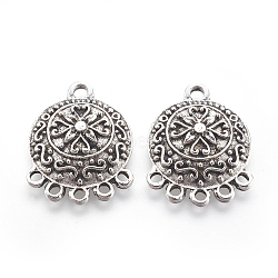 Tibetan Style Alloy Chandelier Components, Flat Round, Antique Silver, 28x21.5x4mm, Hole: 2mm and 2.5mm(PALLOY-F213-02AS)