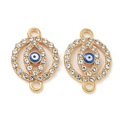 Alloy Blue Enamel Evil Eye Connector Charms, Crystal Rhinestone Links, Golden, Flat Round, 19.5x14x3mm, Hole: 1.8mm(ENAM-S003-03G)