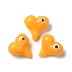 Handmade Lampwork Beads, Heart with Evil Eye, Yellow, 18x18x9mm, Hole: 1.8mm(LAMP-U001-02B)