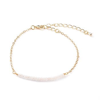 September Birthstone Natural Rose Quartz Beaded Bracelets, with Brass Cable Chains, Faceted Round, Golden, 7-1/4 inch(18.5cm)
