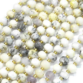 Natural White African Opal Beads Strands, with Seed Beads, Faceted, Lantern, 8~8.5x6.5~7mm, Hole: 0.6mm, about 44pcs/strand, 15.16''(38.5cm)