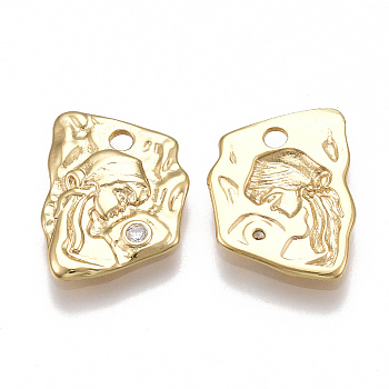 Brass Pendants, with Cubic Zirconia, Polygon with Woman, Nickel Free, Real 18K Gold Plated, 16x12x2mm, Hole: 1.5mm