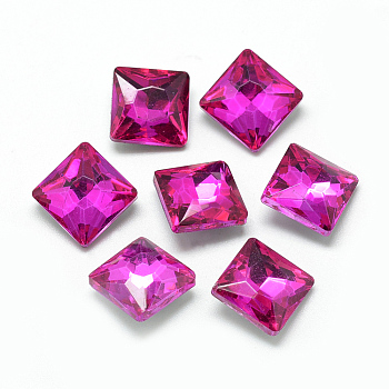 Pointed Back Glass Rhinestone Cabochons, Back Plated, Faceted, Square, Camellia, 10x10x5mm