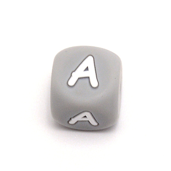 Silicone Alphabet Beads for Bracelet or Necklace Making, Letter Style, Gray Cube, Letter.A, 12x12x12mm, Hole: 3mm