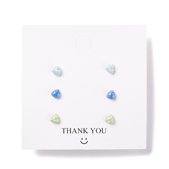 Triangle Resin Stud Earrings Set for Girl Women, with 925 Sterling Silver Plated Pins, Mixed Color, 6x6x3.5mm, Pin: 0.7mm, 3 pairs/set