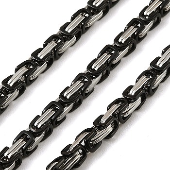 201 Stainless Steel Byzantine Chains, Soldered, without Spool/Card Paper, Stainless Steel Color, Black, 11x5x4.5mm