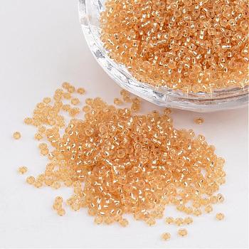 Pale Goldenrod 11/0 Grade A Round Transparent Glass Seed Beads, Silver Lined Round Hole, 2x1.5mm, Hole: 0.3mm, about 3300pcs/50g