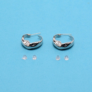 Hammered C-shape Stud Earrings with Silver Pin, Alloy Half Hoop Earrings for Women, Silver, 24.5x22x6.5mm, Pin: 0.7mm