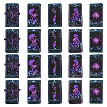 20Pcs 5 Styles Halloween Opaque Acrylic Pendants, Rectangle with Tarot Pattern, Black, 39x26.5x2mm, Hole: 1.8mm, 4pcs/style