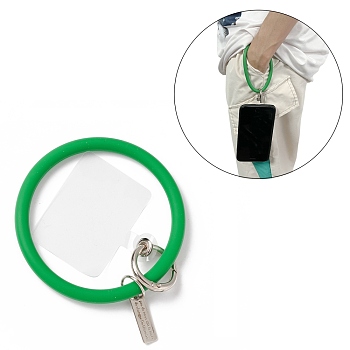 Silicone Loop Phone Lanyard, Wrist Lanyard Strap with Plastic & Alloy Keychain Holder, Green, 17.7cm
