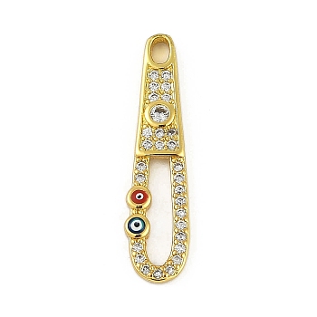 Brass Micro Pave Cubic Zirconia Pendants, with Enamel, Real 18K Gold Plated, Big Teardrop with Evil Eye, Red, 26x6.5x2.5mm, Hole: 2.5x1.5mm