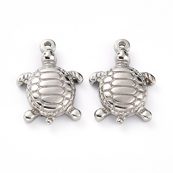 304 Stainless Steel Pendants, Tortoise, Stainless Steel Color, 21x14x4mm, Hole: 1.5mm