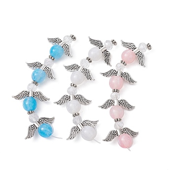 3 Strands 3 Colors DIY Resin Beaded Strands Set, with Antique Silver Plated Alloy Wings, Angel, Mixed Color, 18.5x22.5x8mm, Hole: 0.7mm, about 4pcs/strand, 2.76''(7cm), about 1 strand/color