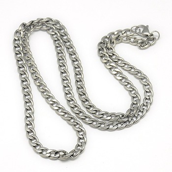Trendy Men's 201 Stainless Steel Chain Curb Necklaces, with Lobster Claw Clasps, Stainless Steel Color, 23.62 inch(60cm)