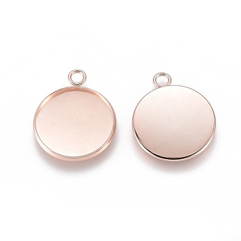 201 Stainless Steel Pendant Cabochon Settings, Plain Edge Bezel Cups, Flat Round, Rose Gold, Tray: 20mm, 27x22x2mm, Hole: 3mm