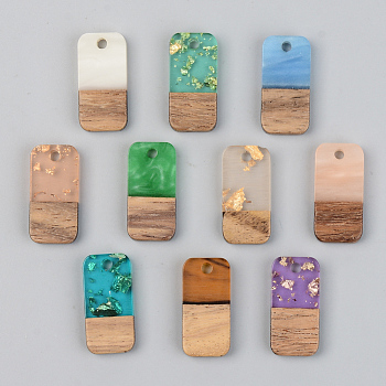 Resin & Walnut Wood Pendants, Rectangle, Mixed Style, Mixed Color, 21.5x10x3mm, Hole: 2mm