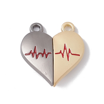 Love Heart Alloy Magnetic Clasps, ECG Pattern Clasps for Couple Jewelry Bracelets Pendants Necklaces Making, Gray & Wheat, Mixed Color, 25x22x6mm, Hole: 2.2mm