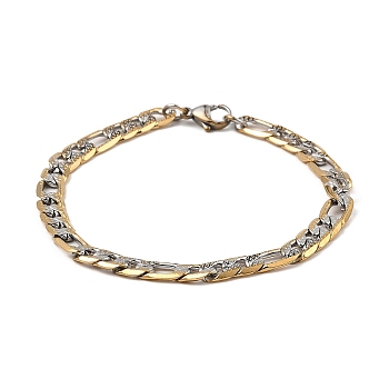 Two Tone Vacuum Plating 304 Stainless Steel Cuban Link Chain Bracelets, Golden & Stainless Steel Color, 8-1/4 inch(20.9cm)