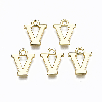 Alloy Charms, Cadmium Free & Nickel Free & Lead Free, Alphabet, Real 16K Gold Plated, Letter.V, 14x11x1mm, Hole: 1.6mm