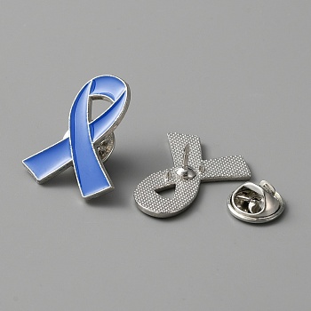 Awareness Ribbon Enamel Pin, Platinum Alloy Brooch for Backpacks Clothes Jackets Hats, Royal Blue, 26x21x1.5mm, Pin: 1mm