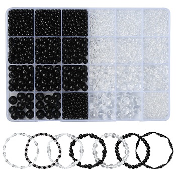2130Pcs 10 Styles Transparent Glass Beads, Round, Mixed Color, 4~10x3~10mm, Hole: 0.8~1.5mm