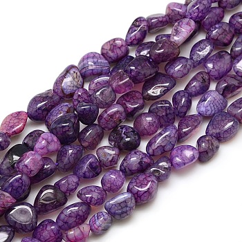 Nuggets Natural Crackle Agate Beads Strands, Dyed & Heated, Purple, 8~16x8~12x6~10mm, Hole: 1mm, about 30~40pcs/strand, 15~16 inch