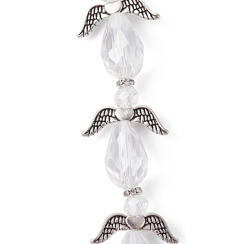 Angel Fairy Shape Electroplate Transparent Glass Beads Strands, with Tibetan Style Alloy Wing Beads and Nylon Wire, Clear, 25x20x10mm, Hole: 0.8mm, about 4pcs/strand, 3.94 inch(10cm)