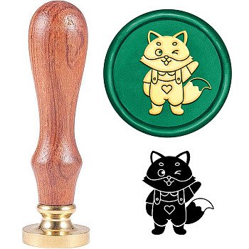 Brass Wax Seal Stamp with Handle, for DIY Scrapbooking, Fox Pattern, 3.5x1.18 inch(8.9x3cm)