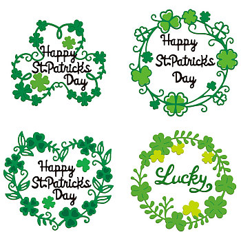 Saint Patrick's Day Carbon Steel Cutting Dies Stencils, for DIY Scrapbooking, Photo Album, Decorative Embossing Paper Card, Stainless Steel Color, Clover, 80~101x87~99x0.8mm, 4pcs/set