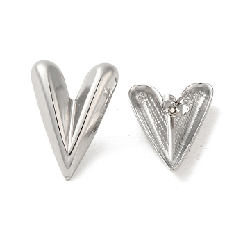 Non-Tarnish 304 Stainlee Steel Studs Earring, Heart, Stainless Steel Color, 28x20.5mm