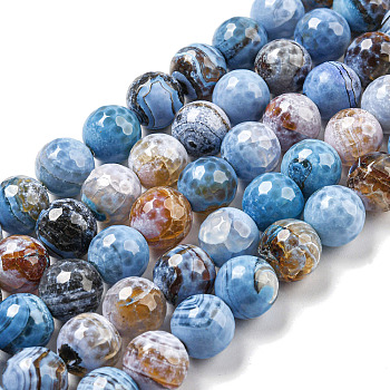 Faceted Natural Fire Crackle Agate Beads Strands, Round, Dyed & Heated, Dodger Blue, 11.5mm, Hole: 1.6mm, about 31pcs/strand, 14.76''(37.5cm)