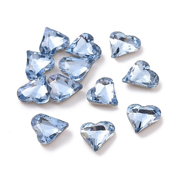 Glass Rhinestone Cabochons, Pointed Back & Silver Back Plated, Heart, Light Sapphire, 8x8x3mm