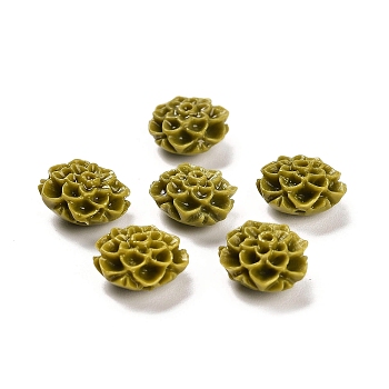 Synthetic Coral 3D Flower Rose Beads, Dyed, Dark Olive Green, 10x5mm, Hole: 1.5mm