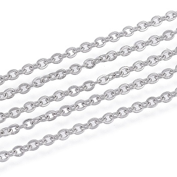 304 Stainless Steel Cable Chains, Soldered, Flat Oval, Stainless Steel Color, 2x1.7x0.4mm