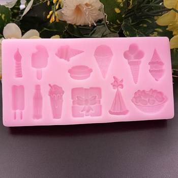 Food Grade Silicone Molds, Fondant Molds, For DIY Cake Decoration, Chocolate, Candy, UV Resin & Epoxy Resin Jewelry Making, Ice Cream, Pink, 115x58x9mm