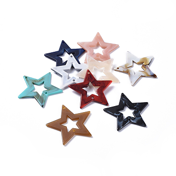 Acrylic Links, Imitation Gemstone Style, Star, Mixed Color, 42.5x44.5x2.5mm, Hole: 2mm, about 235pcs/500g